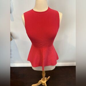 Theory Textured Ribbed Gloss Shell Peplum Women's Sleeveless Top Blouse pink